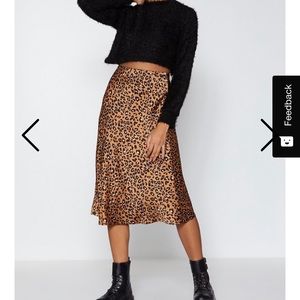 NWOT Nastygal Cheetah Satin Slip Midi Skirt (6)